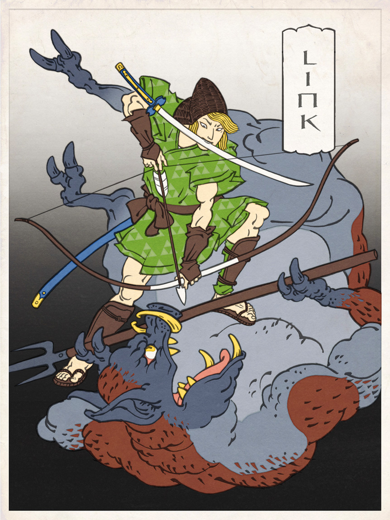 Illustration for article titled Classic video game characters, drawn in the style of Japanese ukiyo-e woodblock art